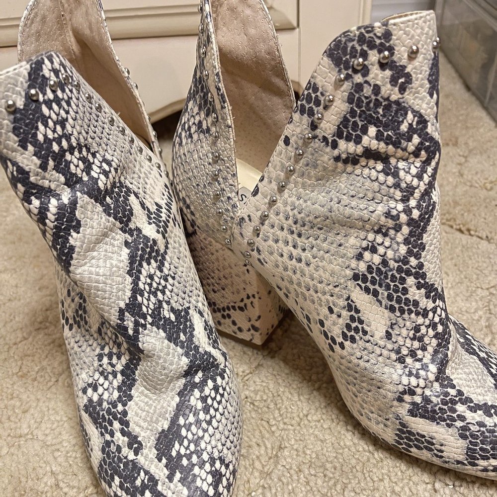 Studded Snakeskin Heeled Booties